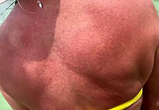 Big cock surprises her with public outdoor anal creampie closeup on natural tits