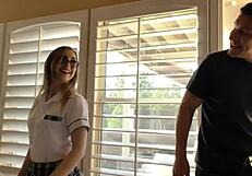 damn this blonde 18+ teen rides teacher's cock while buzzing vibrator deep!