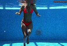 very hot russian teen mary kalisy strips nude by pool in bikini