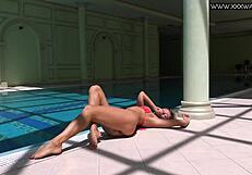 very hot russian teen mary kalisy strips nude by pool in bikini