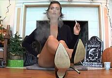 goddess slips off barefoot to humiliate her bdsm foot slave with toe worship and total control