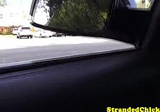 the hitchhiking brunette teen climbs in and ends up riding cock pov in the car outdoors