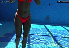 very hot russian teen mary kalisy strips nude by pool in bikini