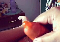 DESI SHEMALE Strokes Huge Cock Till Cum Explosion