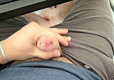 Edging big cock leaks precum close to explosive cum at work
