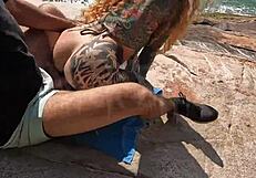 fresh 18-year-olds deepthroat in public beach blowjob frenzy