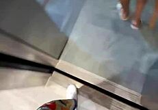 BLACK STUD FLASHES MONSTER COCK IN ELEVATOR FOR WET PUBLIC PUSSY SLAM.