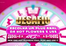 naughty brunette strips bares huge tits and fingers wet pussy wildly