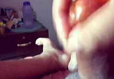 DESI SHEMALE Strokes Huge Cock Till Cum Explosion