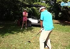 whoops, caught this big tits teen golfer stroking wet pussy on course!