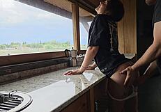 Latina couple fucks lover deep on mountain creampie finish