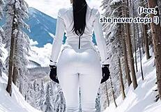 what happens next at the ski resort in leather catsuit with monster cock?