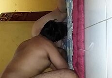 Indonesian mature's big chubby ass bent over doggystyle by husband's friend pounding wet pussy