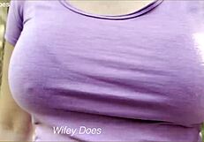 big tit milf dares to flash her huge boobs nude in public park