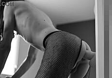 huge anal dildo stretches ass wide in standing pose