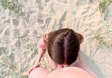 WOW! Sucking Best Friend's Cock Deep On Public Beach Then Gulp Cumshot!