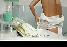 czech brunette babe with big natural tits fingers pussy in steamy bath