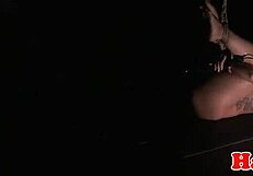 hogtied babe takes rough anal dildo drill in bdsm session