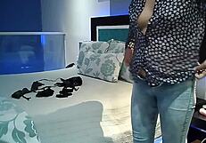 my curvy latina wife fingers her hairy pussy for best friend at motel, watch!