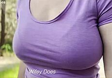 big tit milf dares to flash her huge boobs nude in public park