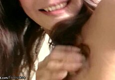 pretty ladyboy smiles while teasing round boobs and panties