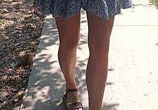 bold milf flashes huge ass and tits naked on public street