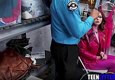 Slutty redhead teen fucks mall cop uniform hardcore avoids prison jail