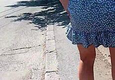 bold milf flashes huge ass and tits naked on public street