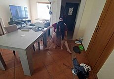 chubby dude bends latina mommy over desk for creampie pounding