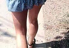 bold milf flashes huge ass and tits naked on public street