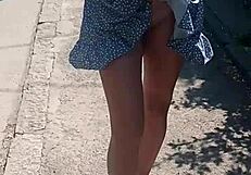 bold milf flashes huge ass and tits naked on public street