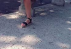 bold milf flashes huge ass and tits naked on public street