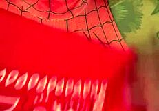 spider girl shabrim's cosplay con striptease rips clothes bare