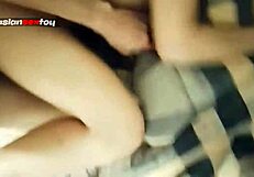 cute petite asian amateur moans doggystyle cum on hairy pussy pov