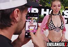 Breezy Bri chokes deep on throbbing cock in nasty teen throat fuck