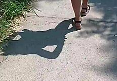 bold milf flashes huge ass and tits naked on public street