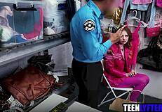 Slutty redhead teen fucks mall cop uniform hardcore avoids prison jail