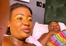two sexy nigerian ebony lesbians lick juicy asses in lingerie