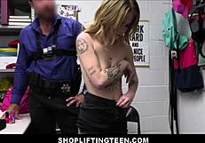 petite tattooed blonde shoplifter fucks guard to escape jail