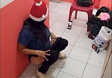 Hospital corridor ass tease on christmas eve waiting for boyfriend fuck