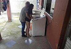 does this busty housewife's ass pay the technician while cuck hubby stays out?