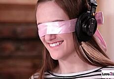 Blindfolded stepsisters swap petite teen gfs for lesbian licking tribbing