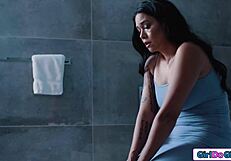 asian stepmom masturbates busty stepdaughter to squirting orgasm