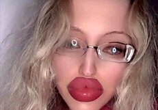 russian glasses slut in full fetish movie storyline milks cock with lipstick lips