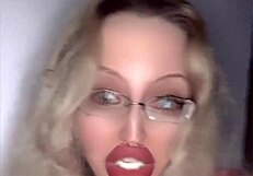 russian glasses slut in full fetish movie storyline milks cock with lipstick lips
