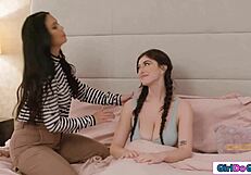 asian stepmom masturbates busty stepdaughter to squirting orgasm