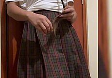 Naughty schoolgirl relieves stress by fucking brother at home