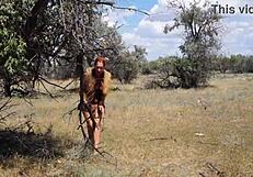 shy aboriginal milf dances in outdoor cosplay costume with amateurs