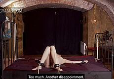 master stretches skinny slave's pussy with brutal fingering fisting