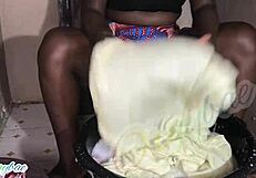 WOW MILF Housewife's Shaved Pussy Flashes During Weekend Laundry Chores